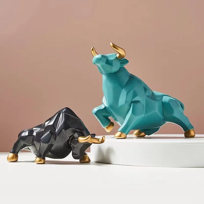 Geometric Bull Mini Model Ornaments Wall Street Bull Stock Market Feng Shui Lucky Resin Crafts Interior Figurines Accessories