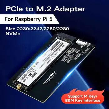 Raspberry Pi 전용 PCIe-M.2 NVME SSD 솔리드 스테이트 드라이브 확장 보드, FPC 케이블 지지대 액티브 쿨러, RPI 5