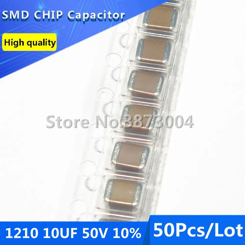 50pcs 1210 10UF 50V 10% Thick Film Chip Multilayer Ceramic Capacitor