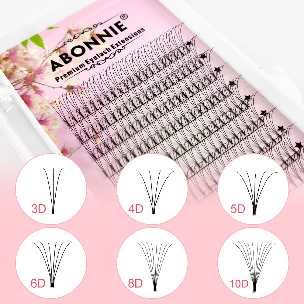 ABONNIE 8D 10D Premade Fans Short Stem Volume Lashes Extensions 0.05 Fluffy Eyelashes D Curl All Length Tray