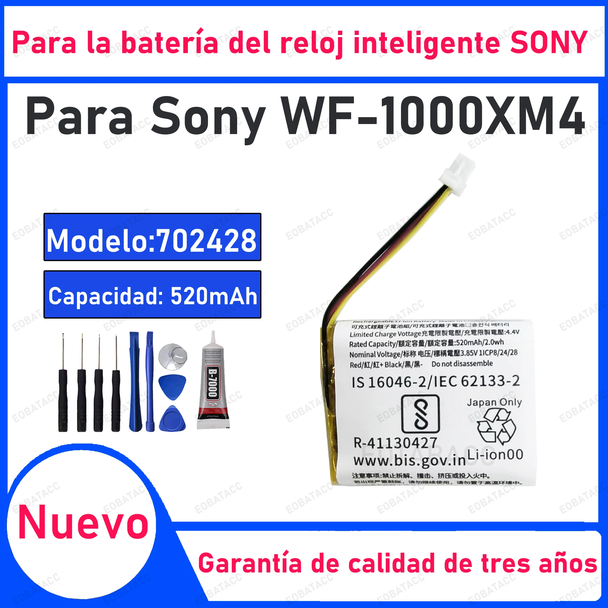 

100% New High quality LP702428 Battery for Sony WF-1000XM4 Charging Case batteries 702428 520mAh + Free Tools