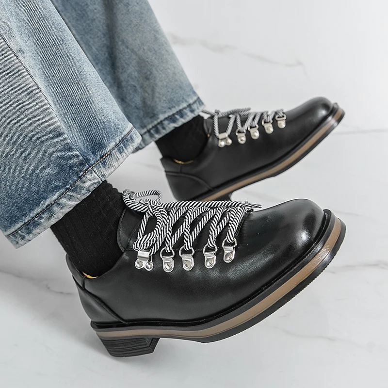 

Men's Genuine Leather Derbys Spring Autumn Fashion Brand Male Footwear Cool British Style Black Shoes Big Size 38-46