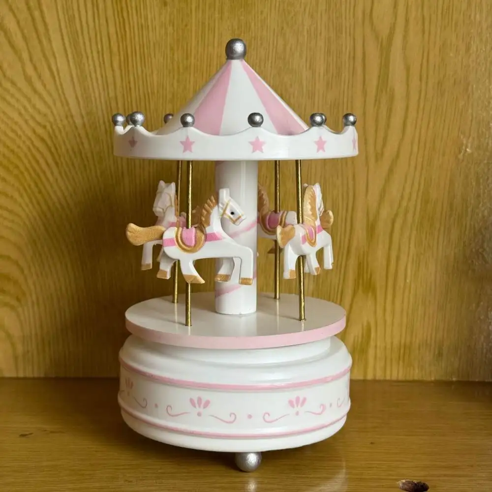 Carousel Music Box Merry Go Round Musical Keepsake Birthday Cake Topper Classical European Wooden Craft Gift For Home Decoration