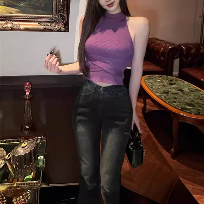 

6963, летняя сексуальная майка Pure Desire, сладкая и пряная шея с открытыми плечами и перекрестными ремнями, облегающая сексуальная майка для женщин