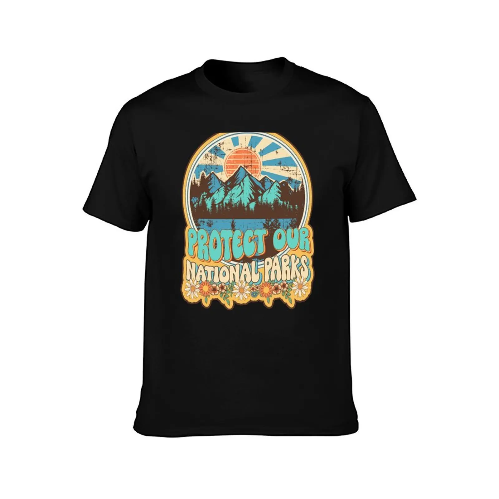 Protect our national parks retro climate call to action groovy hippie T-Shirt t shirts cotton 100% T-Shirt