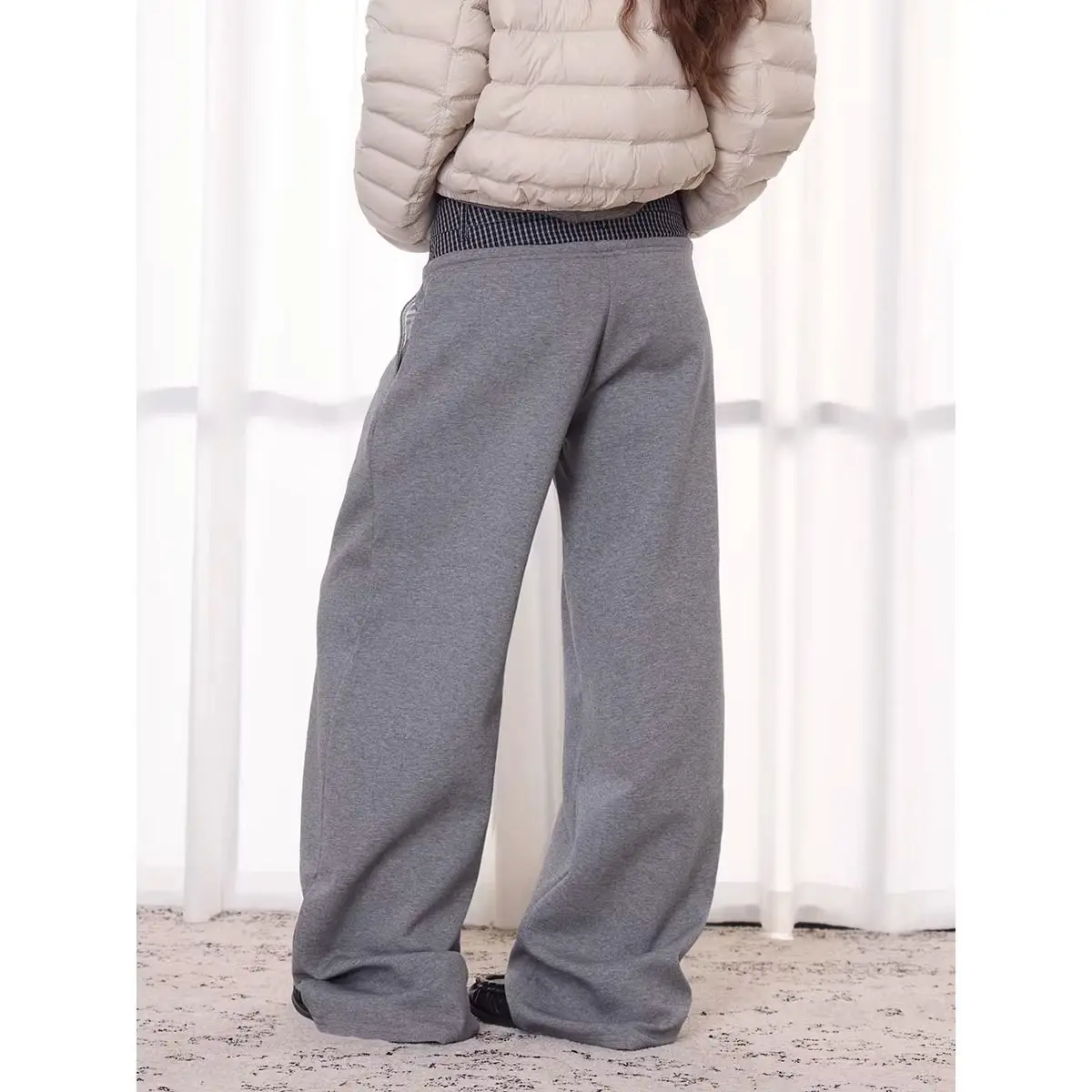 Men's Splicing Design Contrasting Color Gray Pants Street Style Cool Boy Spring Sweatpants Male Vintage High Waist Trousers