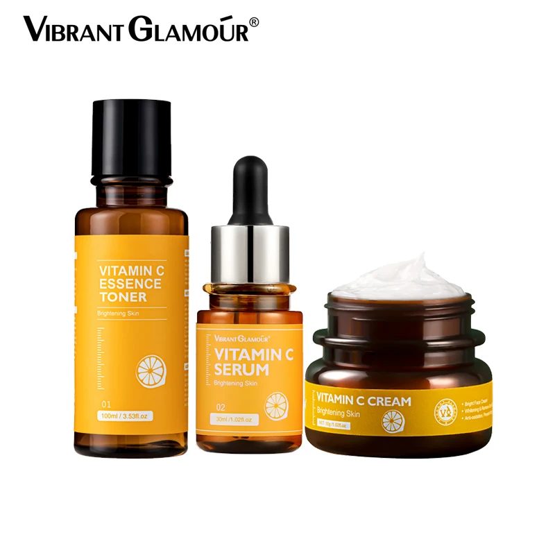 VIBRANT GLAMOUR Vitamin C Face Serum Moisturizing Cream Facial Care 3 Pieces