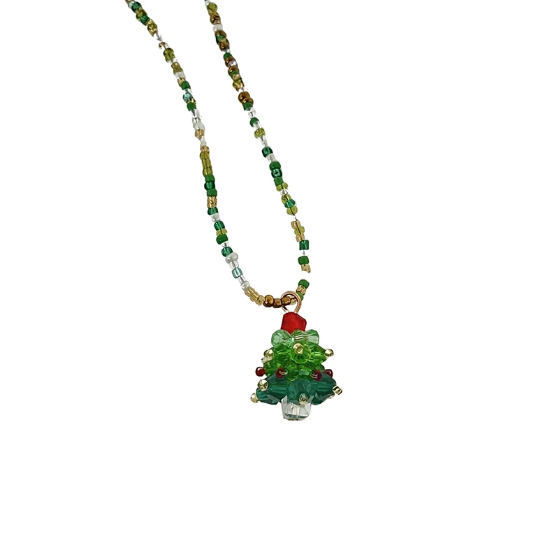 Christmas New Niche Ambiance Necklace Handmade Colorful Beaded Collarbone Chain Crystal Glass Christmas Tree Pendant image 6