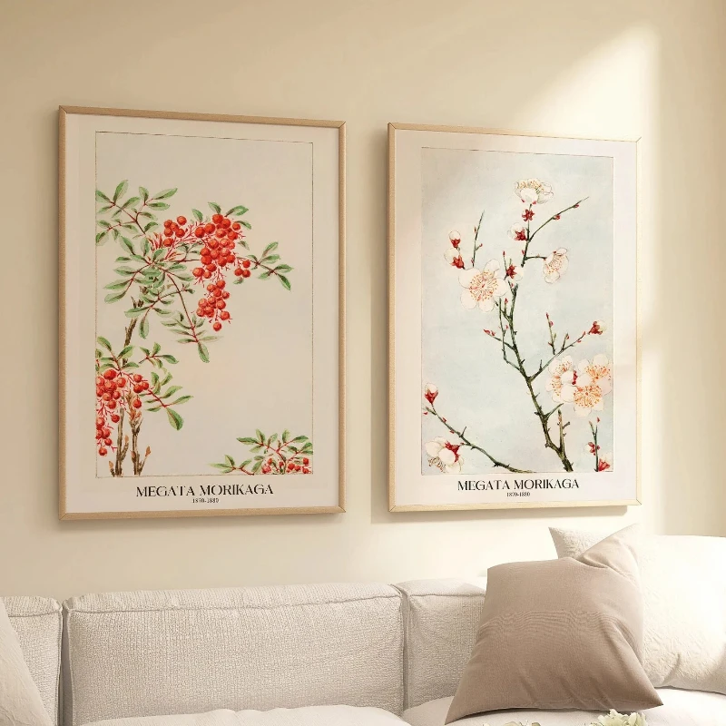 فن الحائط الياباني، قطعتان من مطبوعات الزهور الفنية اليابانية، طباعة يابانية، فن الحائط الياباني، ديكور منزلي بطباعة فنية حديثًا لهدية غرفة النوم