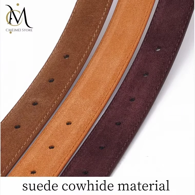 Casual Genuine Leather Belt Suede Cowhide Belts for Women Wide Elegant Dress Jeans Waistband Gold Buckle Girdle