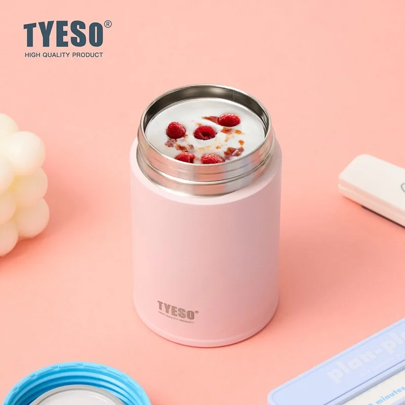 Tyeso المحمولة الإفطار كوب 316 الفولاذ المقاوم للصدأ الحرارية معزول الغذاء جرة علب الاغذية مكتب وجبات فراغ قوارير درينكوير