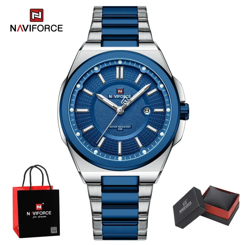 

New Style NAVIFORCE Men's Watch Stainless Steel Strap Military Casual Business Quartz Waterproof Calendar Clock Package Gifts