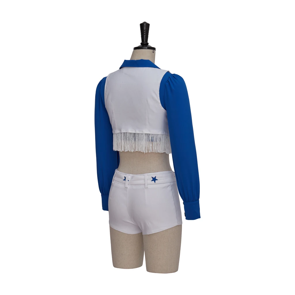 Womens Cowboys Cheerleader Cosplay Costume Sexy Star Team Football Cheer Sexy Crop Top with Shorts High School Cheerleading
