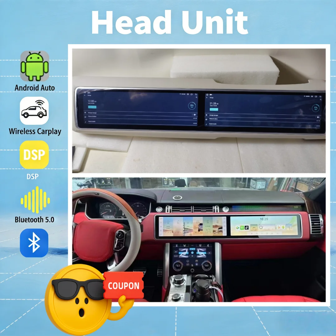 

Автомагнитола с двумя экранами, CarPlay, Android 13, сенсорным управлением, Bluetooth 5.0, DSP, 4G для Land Rover Range Rover Sport L494 2013-2017 годов выпуска