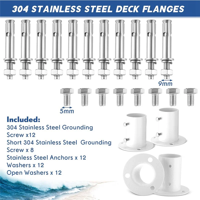 

【24 Hours Sale】4 Pieces Stainless Steel Deck Flanges White Flange Rod End Holder Pool Deck Anchors Pool Handrail Flange