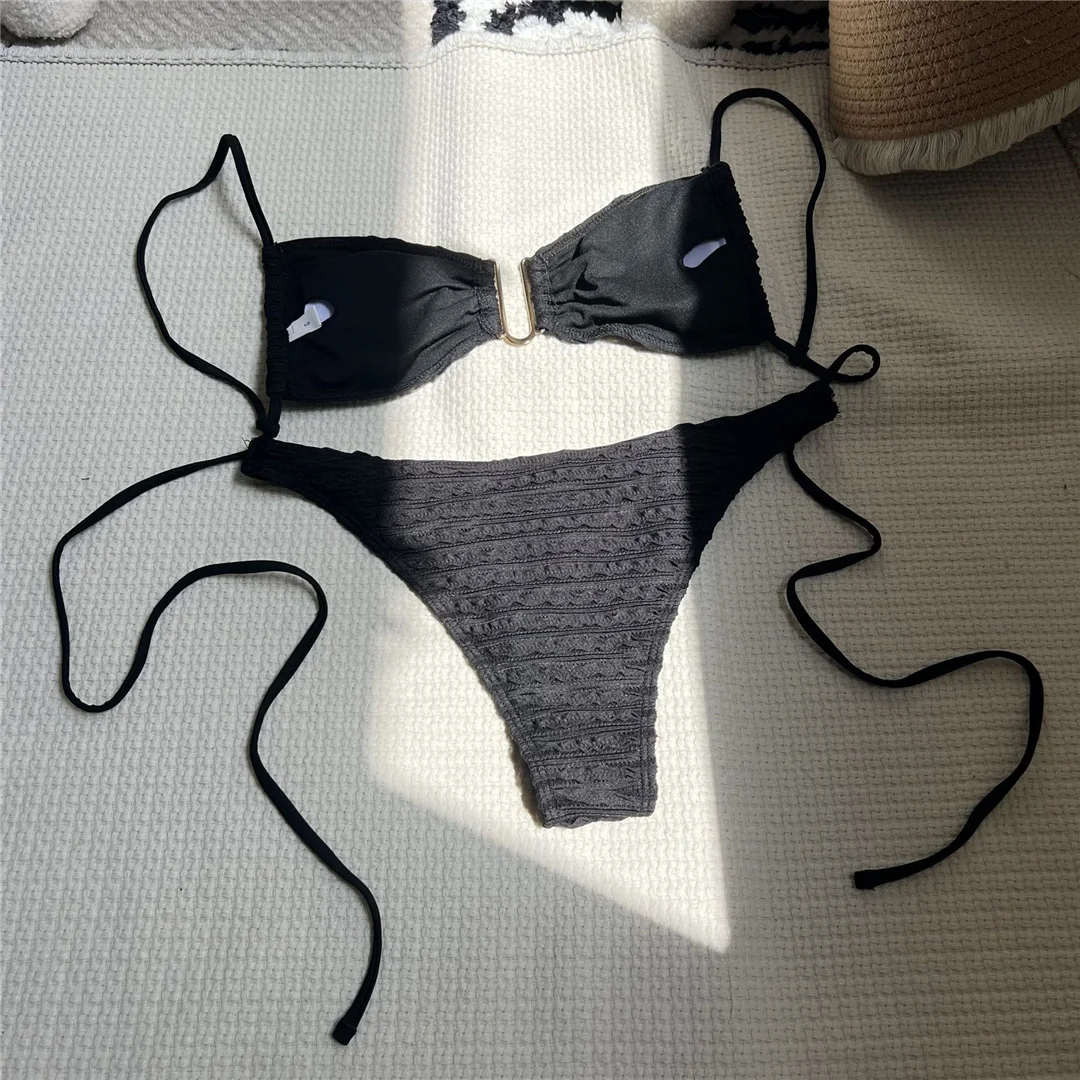 U-Ausschnitt, geraffter, geraffter Bikini, Damen-Badebekleidung, zweiteiliger Bikini-Set, hoch geschnittener Badeanzug, Badeanzug, Schwimmanzug V5708B – Detail 33