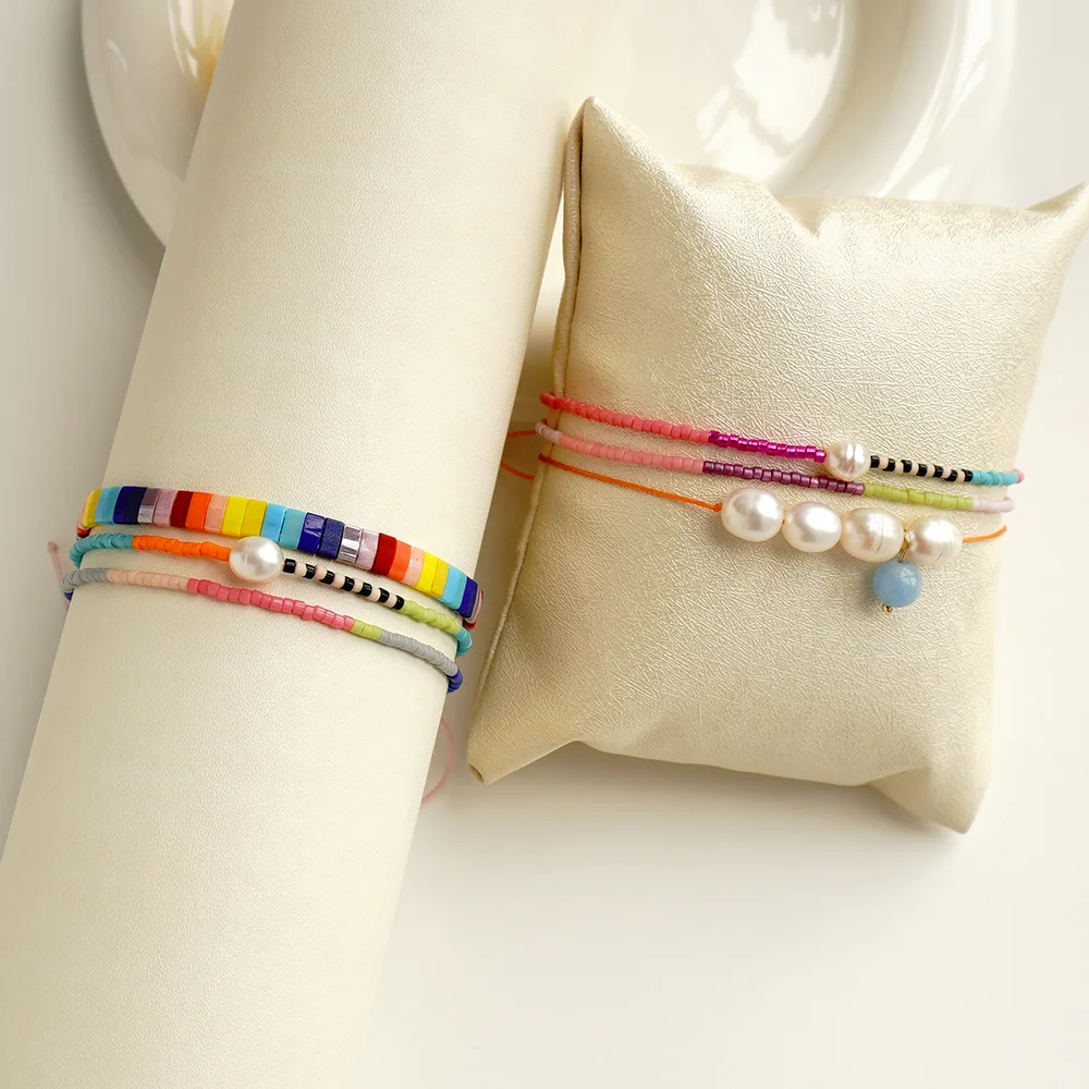 New Summer Dopamine Layered 3-Piece Set Miyuki Seed Bead Pearl Bracelet Set Jewelry Combination