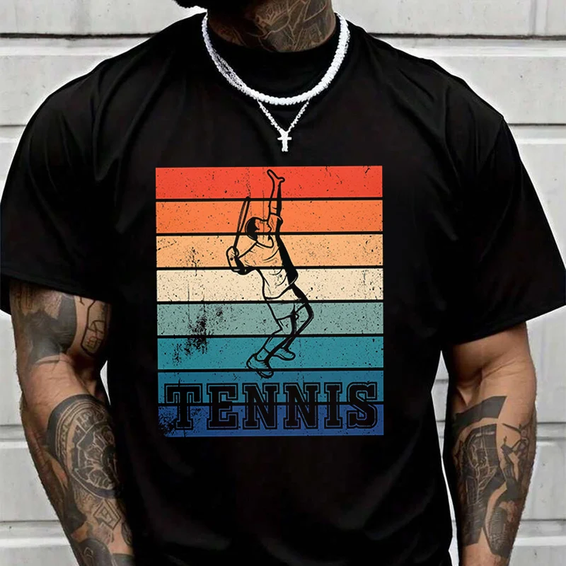 

Мужская и женская летняя футболка в стиле ретро для теннисистов, свободная повседневная базовая футболка с короткими рукавами, однотонные топы унисекс с круглым вырезом