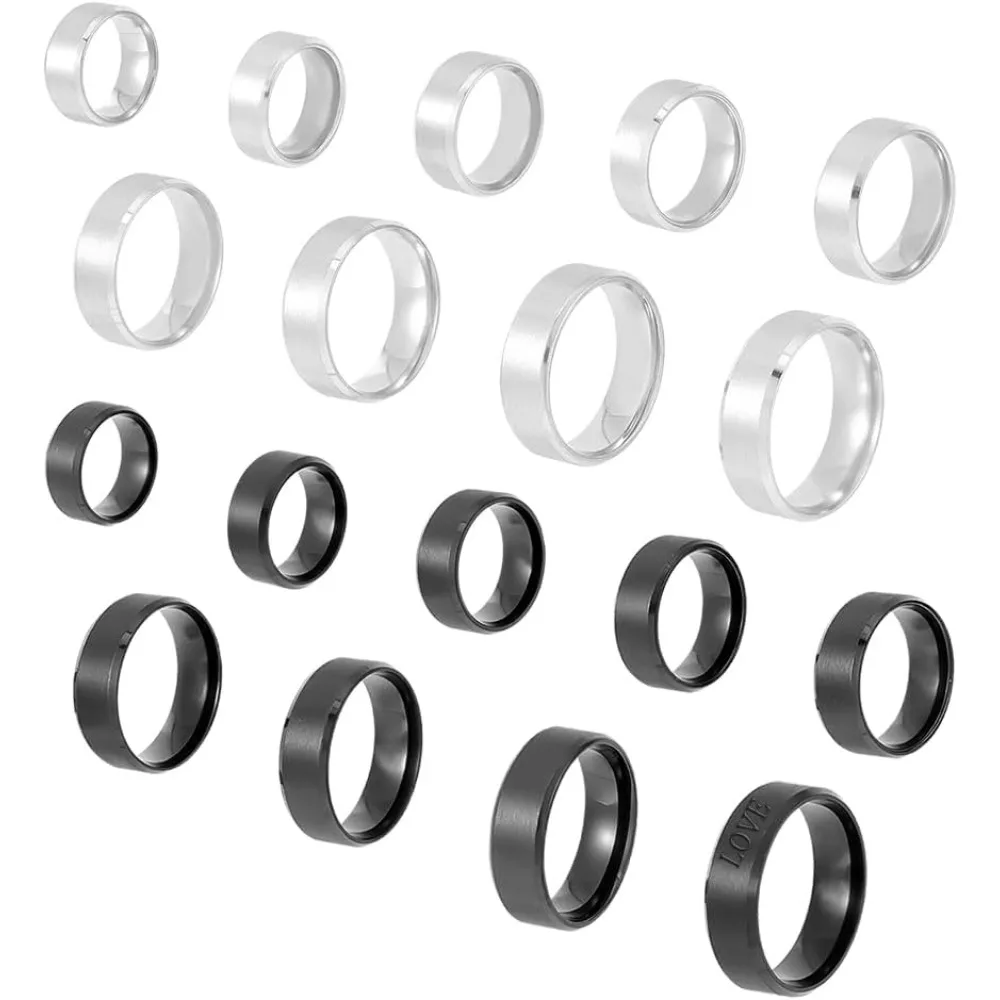 18pcs 2 Colors 9 Sizes Stainless Steel Laser Inscription Plain Blank Finger Ring Metal Hypoallergenic Wedding Ring Classical