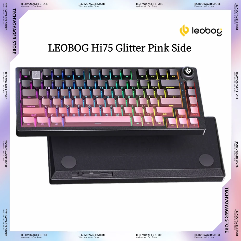 LEOBOG Hi75 Glitter Pink Side Mechanical Keyboards Hot Swap Aluminium Alloy Wired Custom Gaming Keyboard PC E-sports Accessories