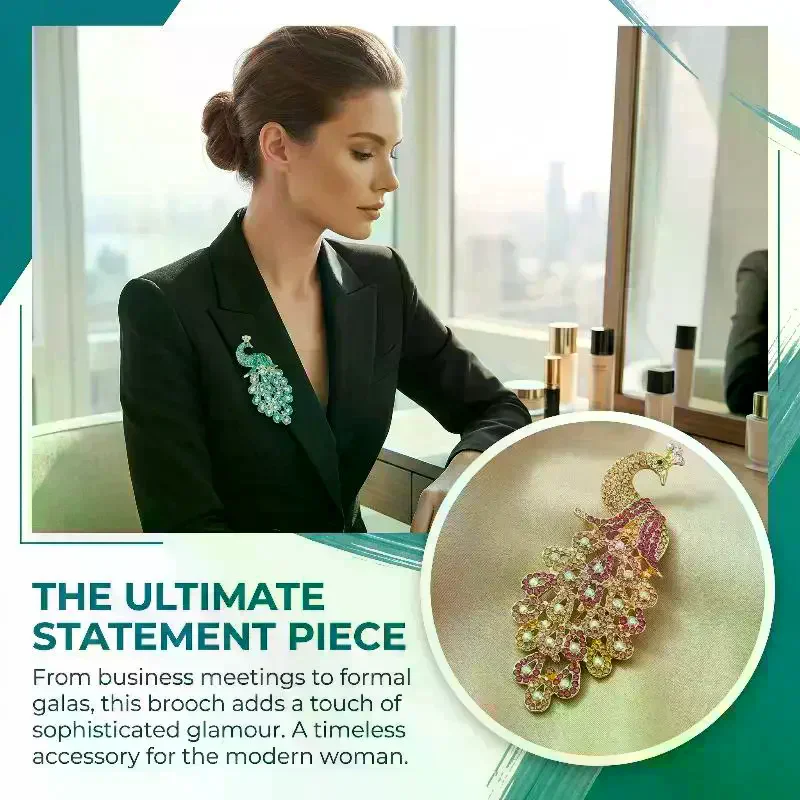 Women Fashion Rhinestone Peacock Brooch High Quality Pin For Coats Dresses Luxury Look Gift For Holiday Celebration
