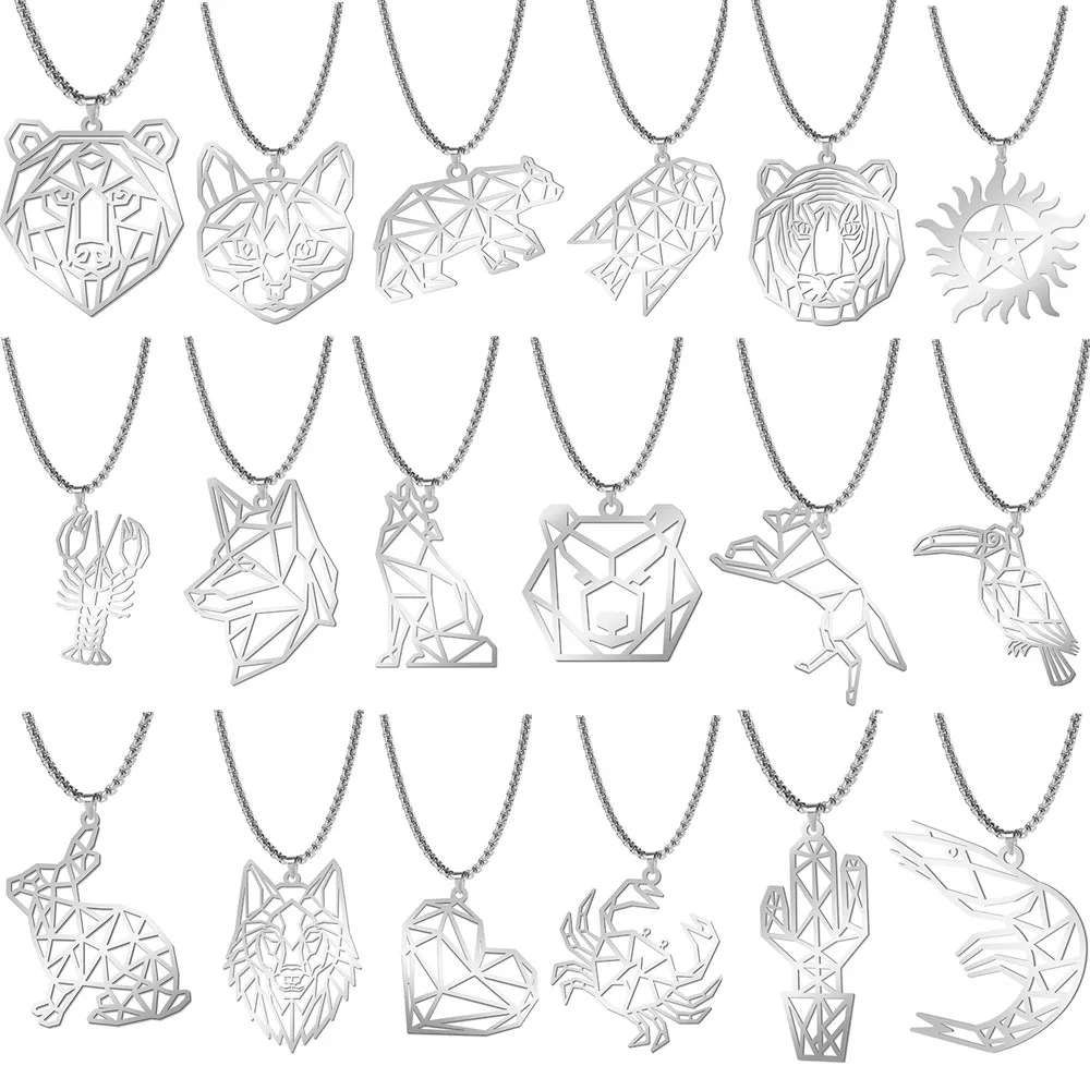 Collar con colgante de acero inoxidable para mujer, joyería de diseñador, Punk, camarón, León, Lobo, Animal, moda, regalo de fiesta de cumpleaños