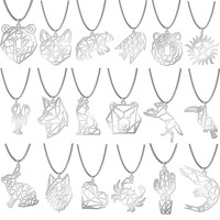 Punk Shrimp Lion Wolf Pendant Necklace Stainless Steel Animal Necklace Trendy Female Birthday Party Gift Designer Jewelry
