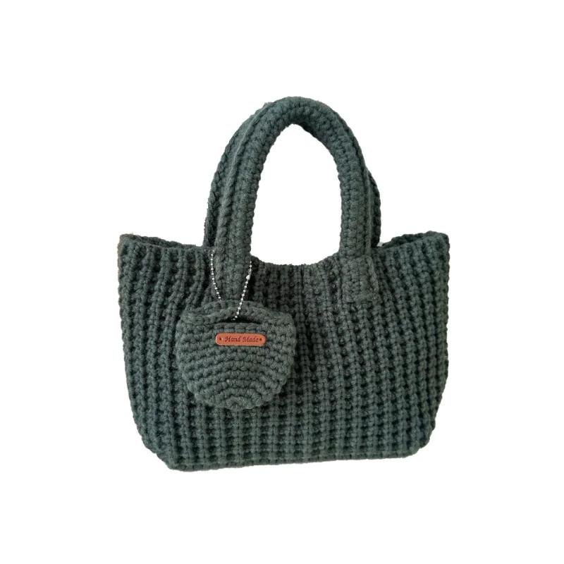 Woven Bag Solid Color Handmade Crochet Bag Cute Woolen Handbag Autumn and Winter Wear Mobile Phone Bag