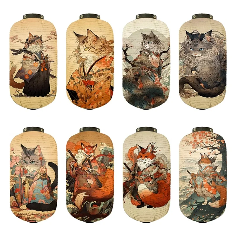 

Japanese Style Ukiyo-e Hanging Lantern Samurai Cat Printed Lantern Izakaya Sushi Shop Restaurant Decor Sign Party Festival Decor