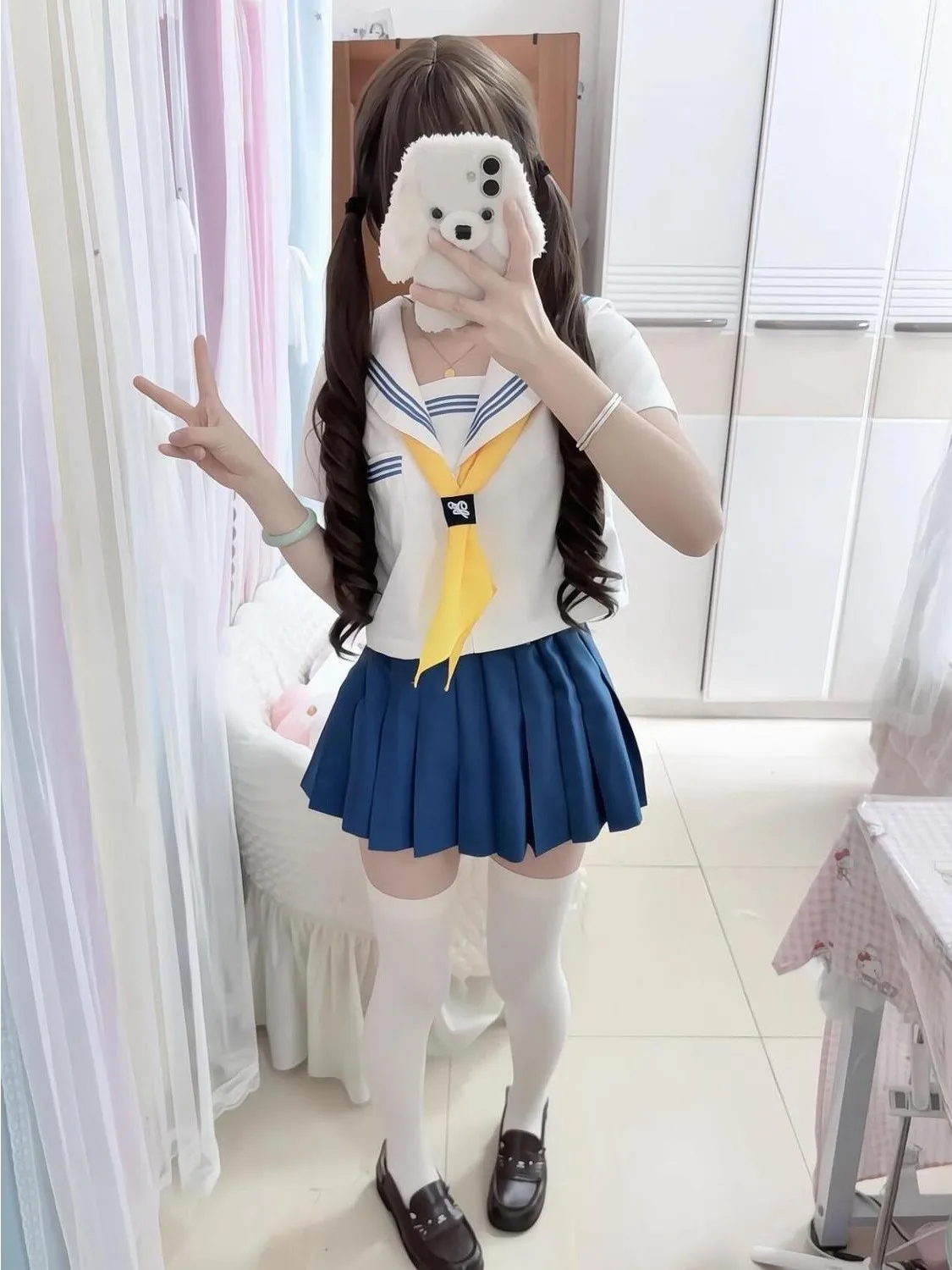

Blue Uniform School Girl Outfit Japanese Style JK Uniform Short Skirt Soft Sister Set Shirt mid Waist Breathable Polyester