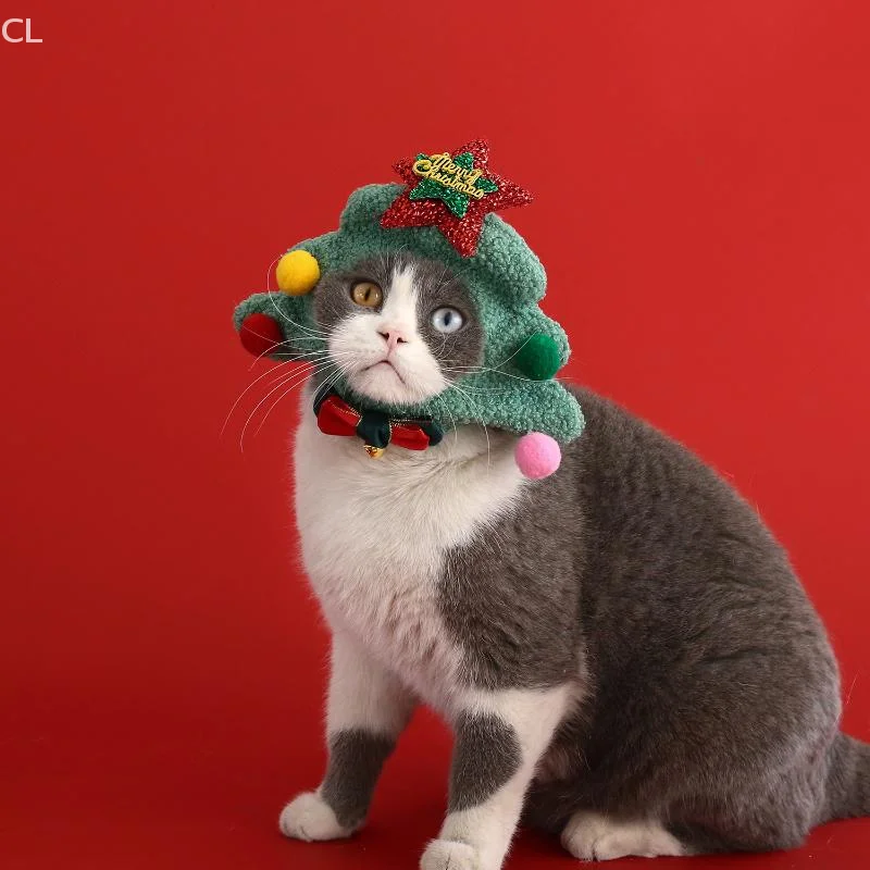 Lindo dibujo animado suave creativo peluche mascota árbol de Navidad muñeco de nieve sombrero creativo Kawii perros gatos accesorios para la cabeza de fiesta de vacaciones
