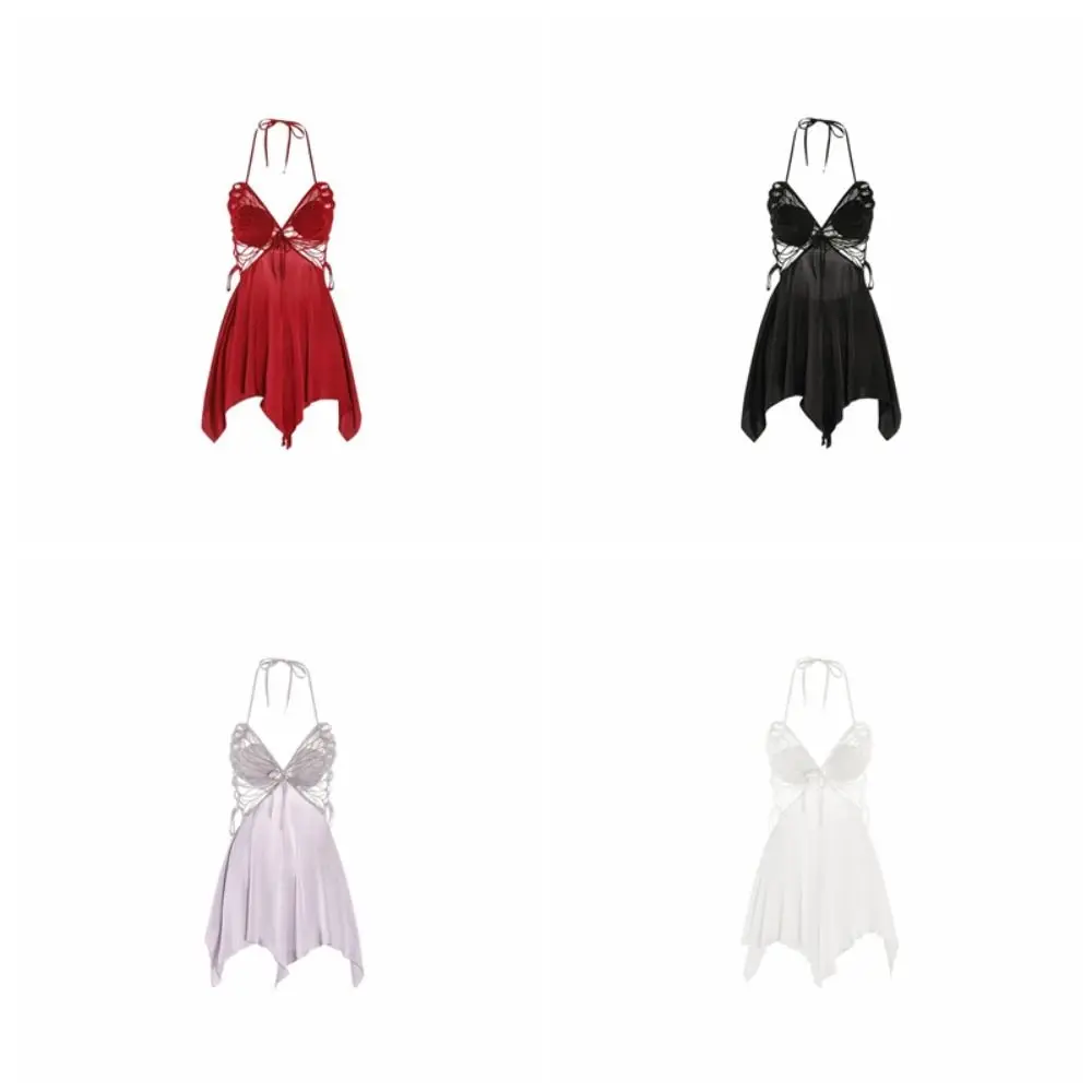 Fashion Lace Up Schmetterling Nachthemd Eis Satin Seide Neckholder Leibchen Nachtwäsche Frauen Dessous Süße Nachthemd mit Pads Hause