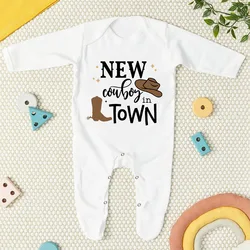 New Cowboy In Town Print Baby Sleepsuit Boy Girl Funny Clothes Babygrow Sleepsuit Baby Coming Home Outfits Newbron Shower Gift