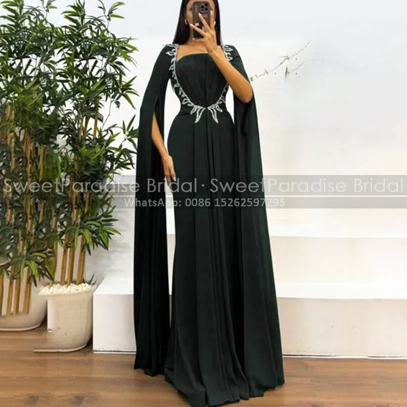 Vestido de noche trompeta con cuentas pesadas, personalizado, manga larga, cuello cuadrado, vestidos de recepción de sirena, fiesta Formal para mujer