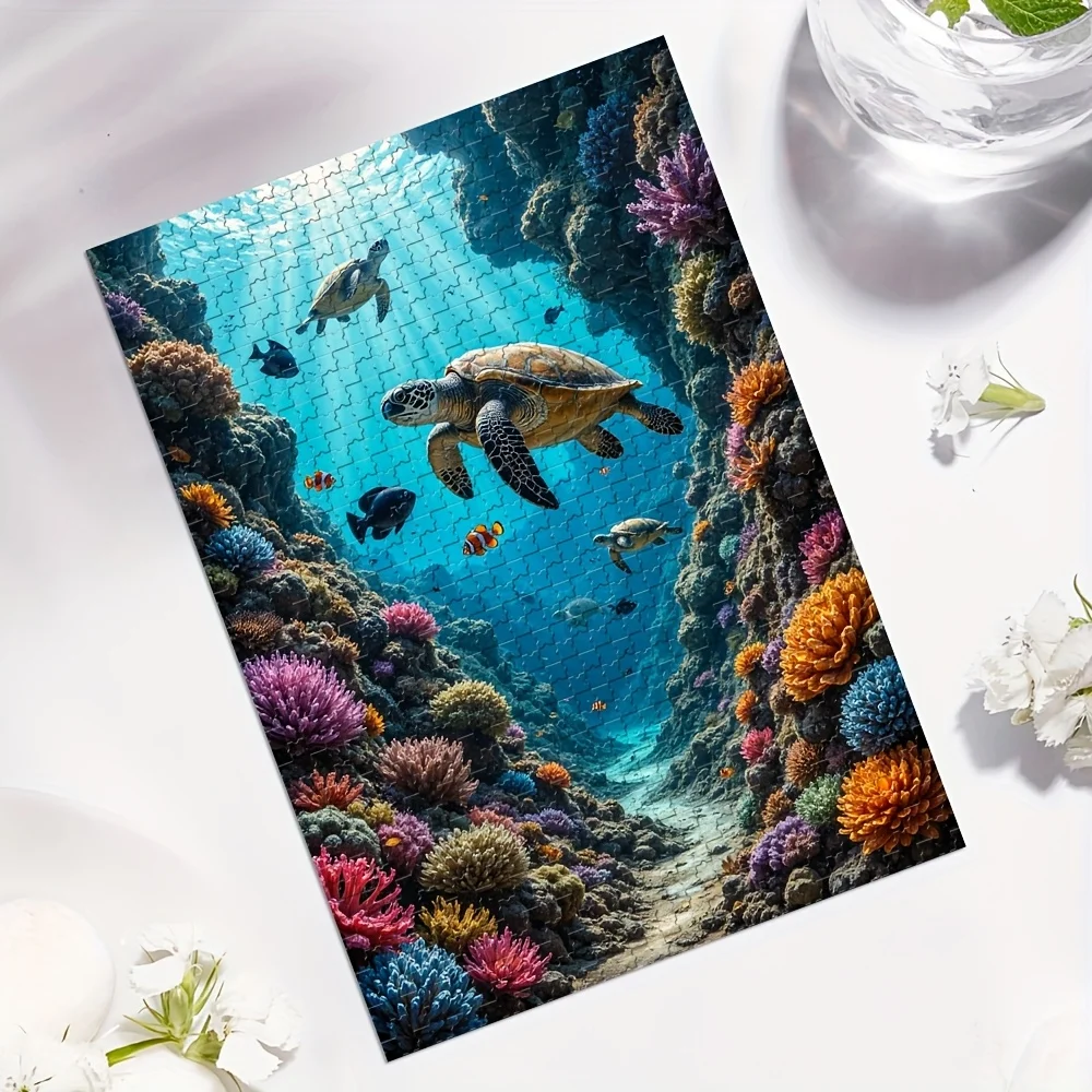 

1000pcs of Gorgeous Coral Reef Underwater Scene Puzzle with Green Turtles and Tropical Fish - 20x28 Inches, Tranquil Marine Mu