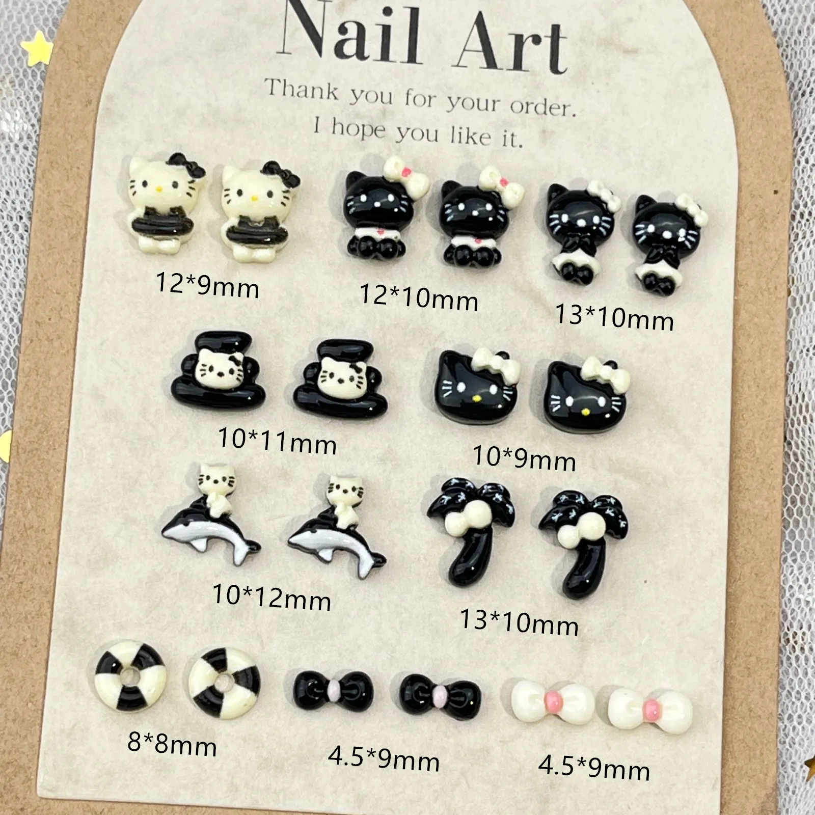 20pcs miniso black hawaii kt cartoon nail charms for diy nail making kawaii cute resin nail art decoreation