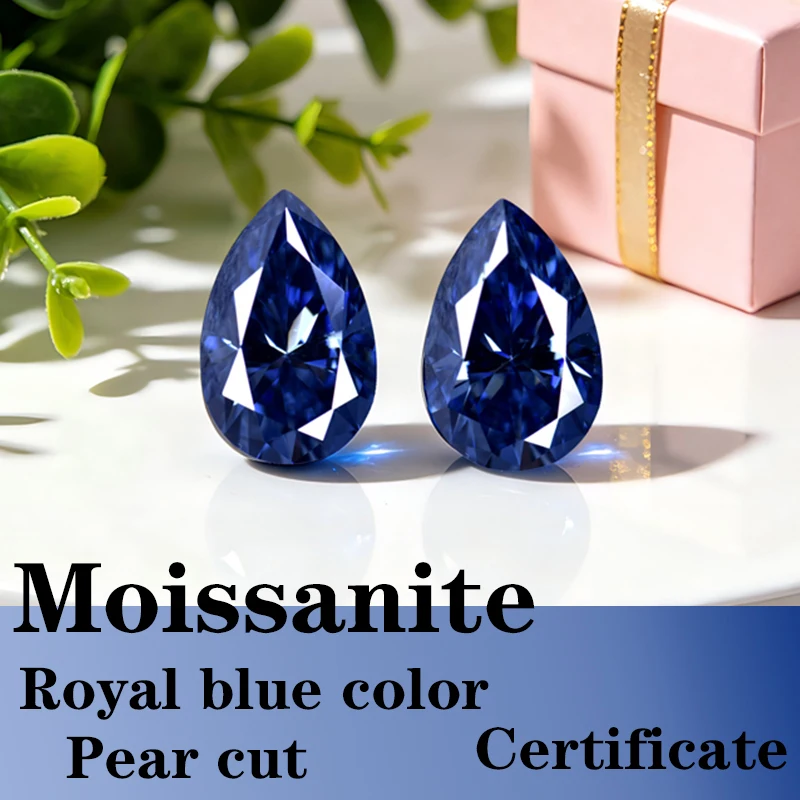 

Pear Cut Royal Blue Color Moissanite Synthetic Gemstone with Certificate Jewelry Beads