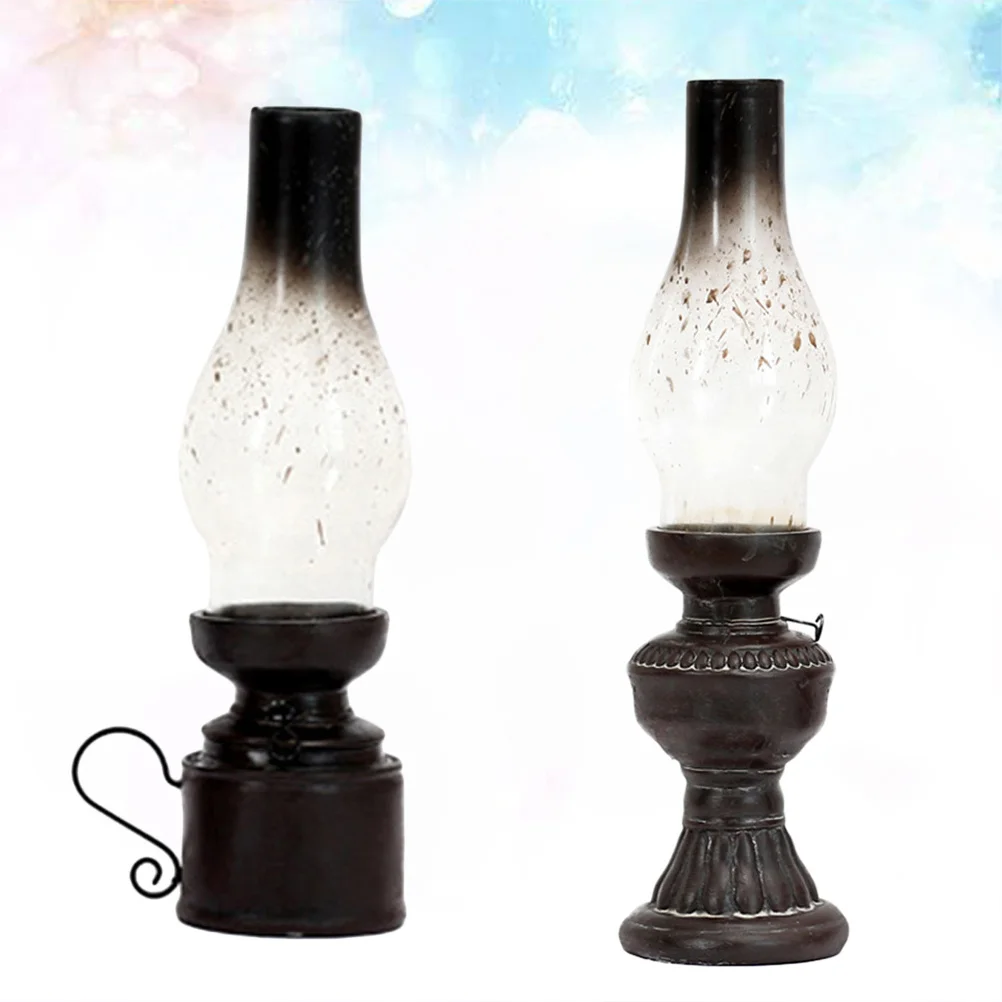 

2Pcs Retro Oil Lamp Holder Resin Crafts Rustic Home Decor Candlestick Lantern Decoration for Wedding Anniversary