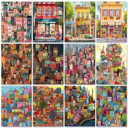 GATYZTORY Diy Painting By Numbers For Adults Colorful House Coloring On Numbers On Canvas Diy Gift Home Decors Paint Kit Handmad