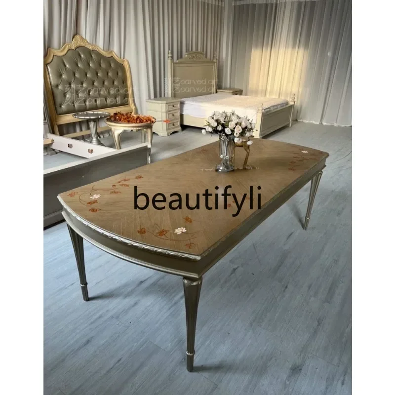 N178 G Tinglan light luxury French solid wood carving flower hand painted rectangular dining table