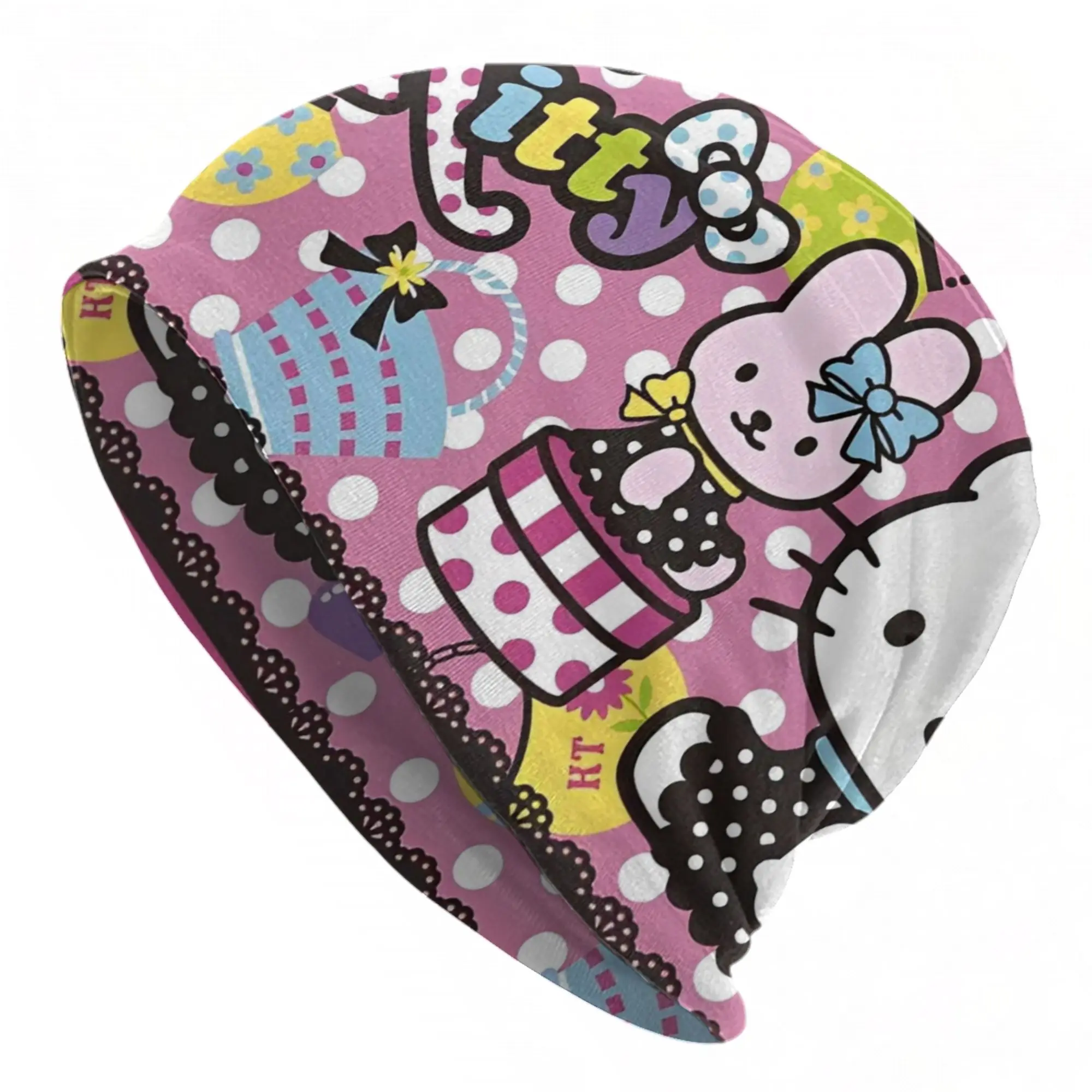 

Hello Kitty Cartoon Bonnet Hat Autumn Winter Street Skullies Beanies Hats Unisex Warm Dual-use Cap