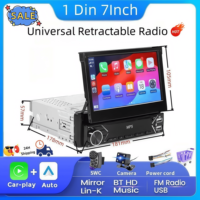 New Carplay Android Auto 1Din 7'' Retractable Universal Car Stereo Radio TouchScreen MP5 Player Intelligent Vehicle System BT FM
