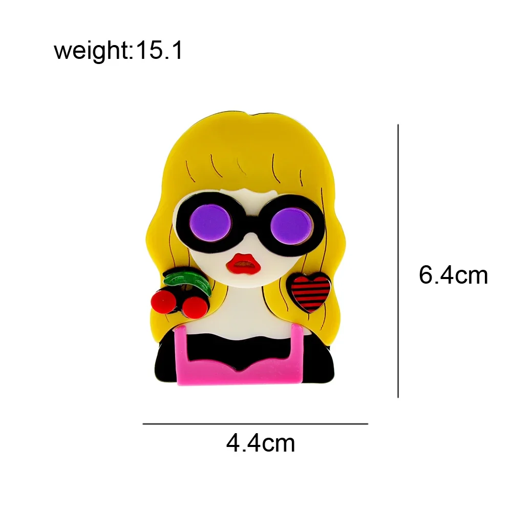 Blucome Acrylic Wear Cherry and Heart Earrings Blond Hair Girl Brooch Pin Acetate Fiber Material 2023 New Fashion