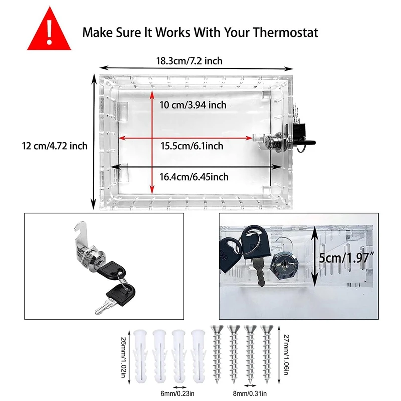 HOT! Thermostat Lock Box With Key,Clear Thermostat Guard For Thermostat On Wall,Fits Thermostats 6.5In H X 3.9In W X 2In D