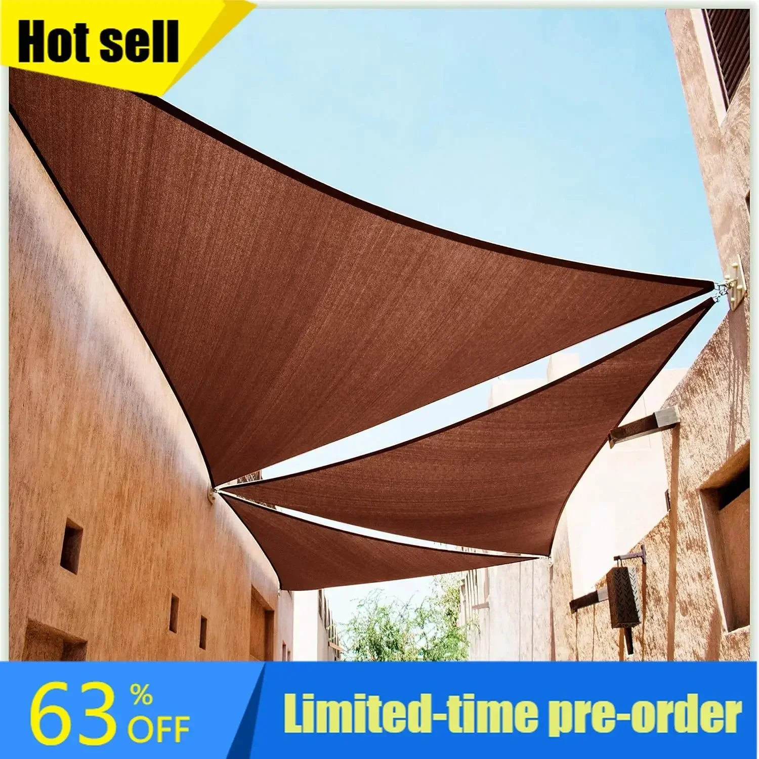 Hot SalesCustom Size CTAPRT20 Order to Make 15' x 20' x 25' Brown Right Triangle Sun Shade Sail Canopy Mesh Fabric UV Block UPF5