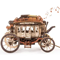 Stagecoach Wooden Music Box Puzzle , Valentines Day Gift 3D Wooden Puzzles for Adults, Mechanical 3D Model to Build