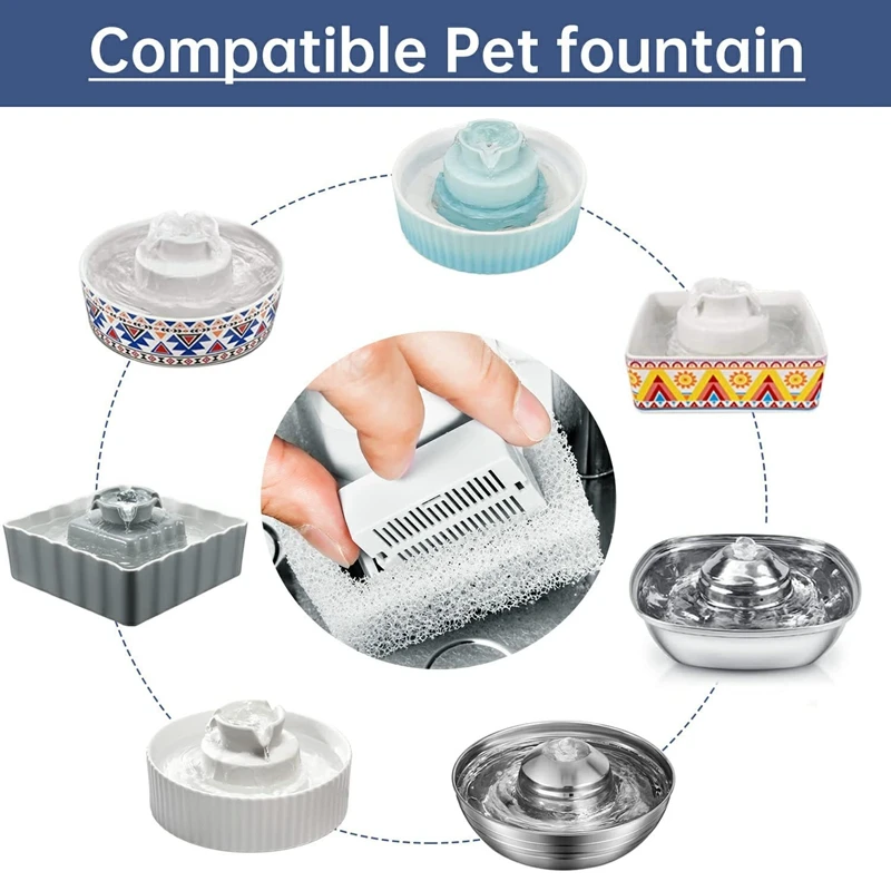 Cat Water Fountain Replacement Filters, 8 Pack Cat Fountain Carbon Filters And 2 Pack Foam Filters For Ceramic Pet