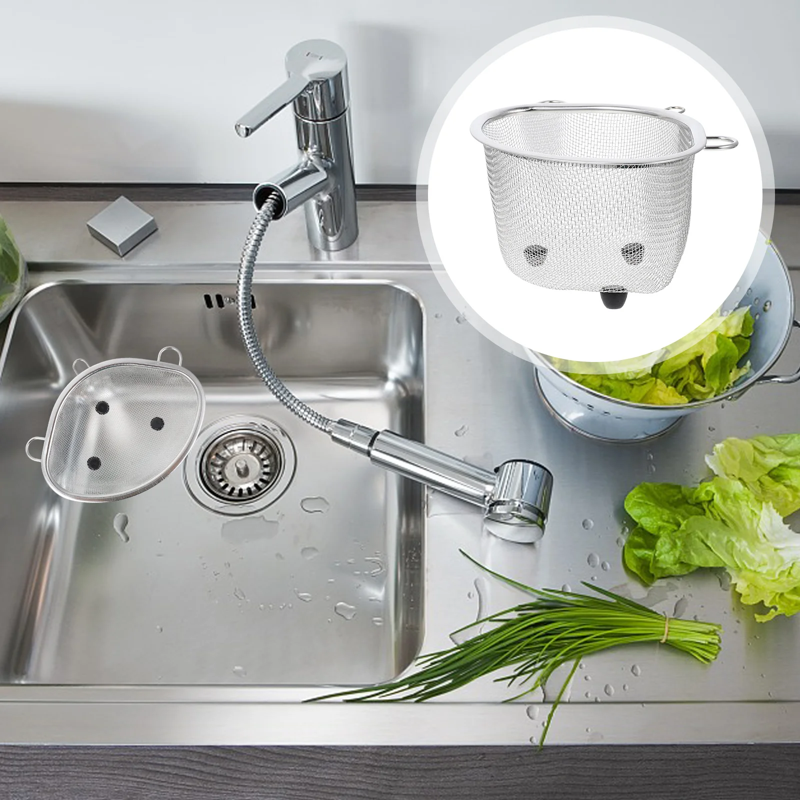 

1Pcs Stainless Steel Draining Basket Large Capacity Sink Basket Kitchen Storage Holder Rustproof Corner Rack for Fruit Vegetable