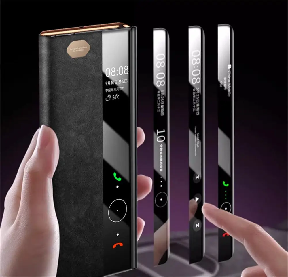 Capa flip de couro genuíno Itália ALCANTARA para Huawei Mate XT Window View Business Capa completa