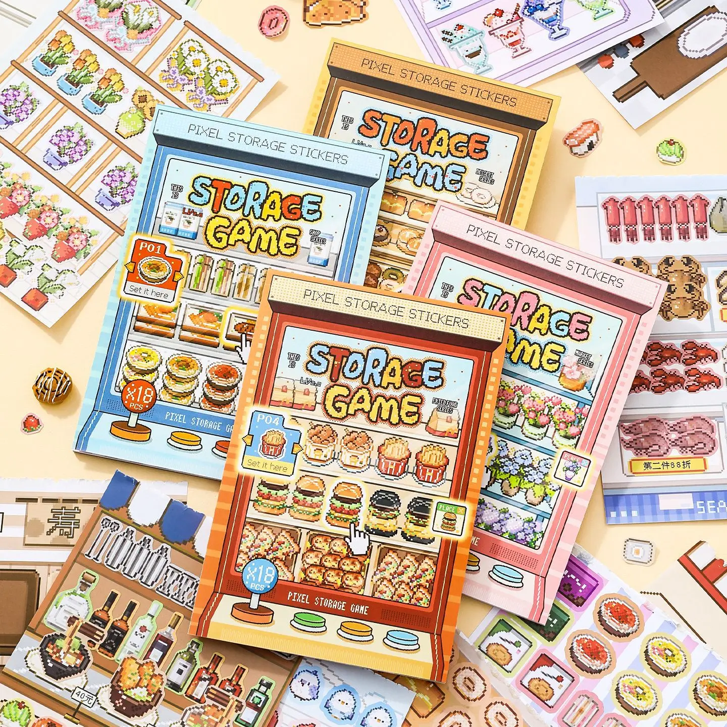 18pcs/bag Pixelated Instagram-style Miniature Scene Sticker 